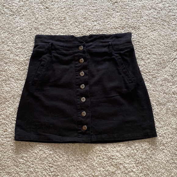 Black paper bag high waisted denim skirt - Picture 2 of 5
